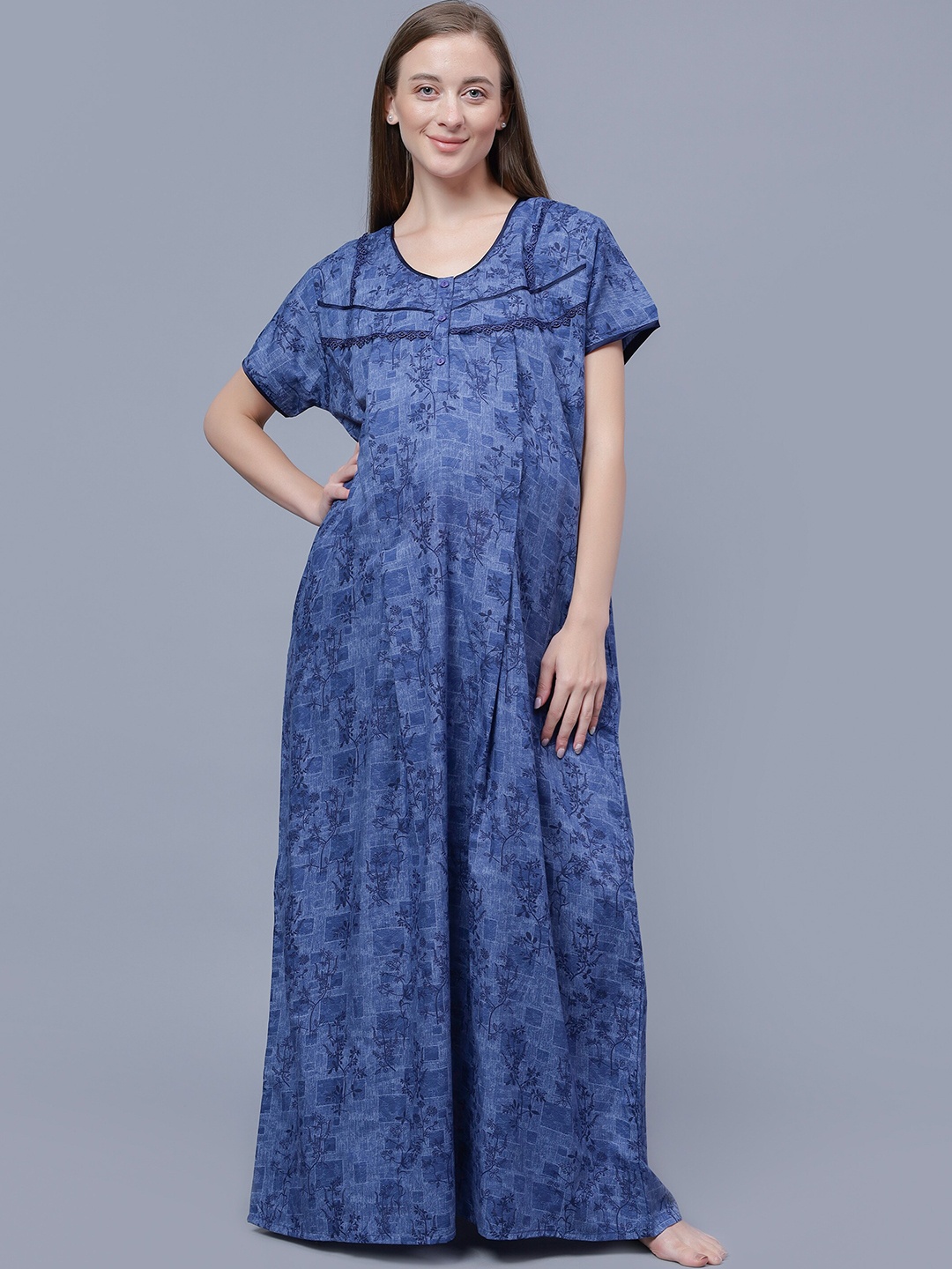 

NIGHTSPREE Floral Printed Maternity Maxi Nightdress, Blue