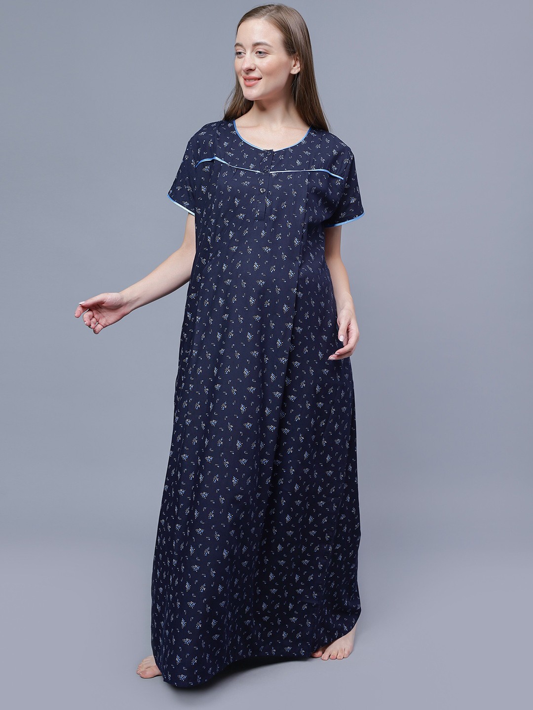 

NIGHTSPREE Floral Printed Maternity Maxi Nightdress, Navy blue