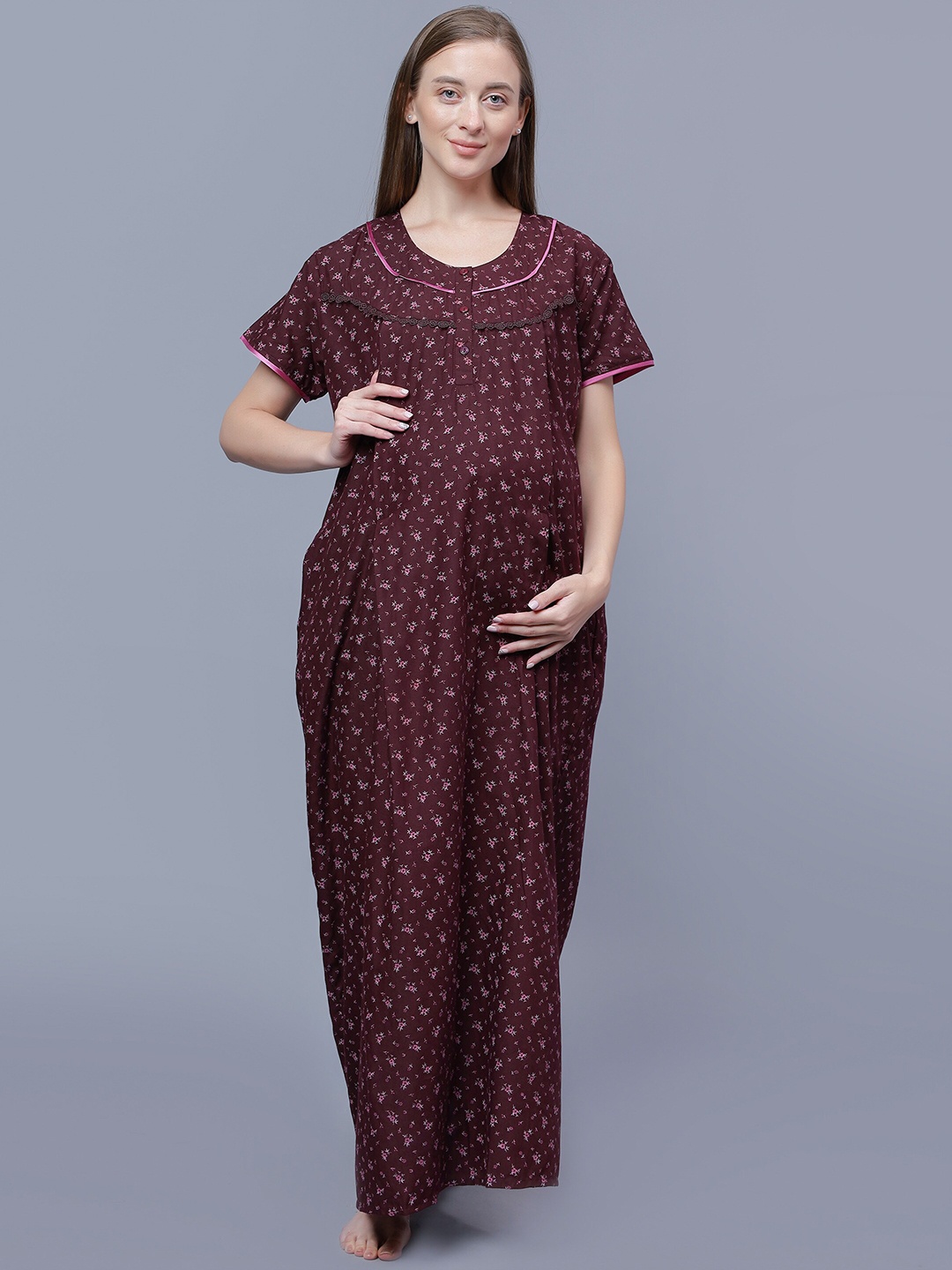 

NIGHTSPREE Floral Printed Maternity Maxi Nightdress, Maroon