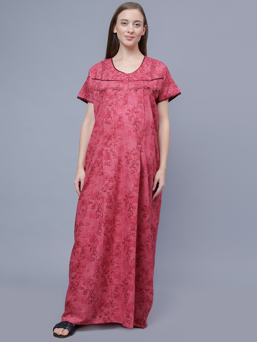 

NIGHTSPREE Floral Printed Maternity Maxi Nightdress, Red