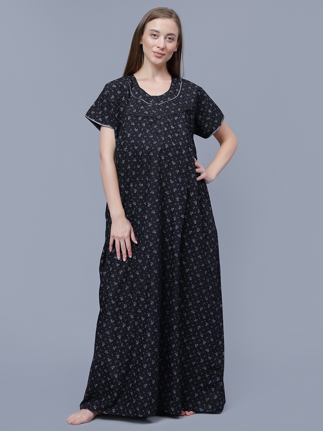 

NIGHTSPREE Floral Printed Maternity Maxi Nightdress, Black