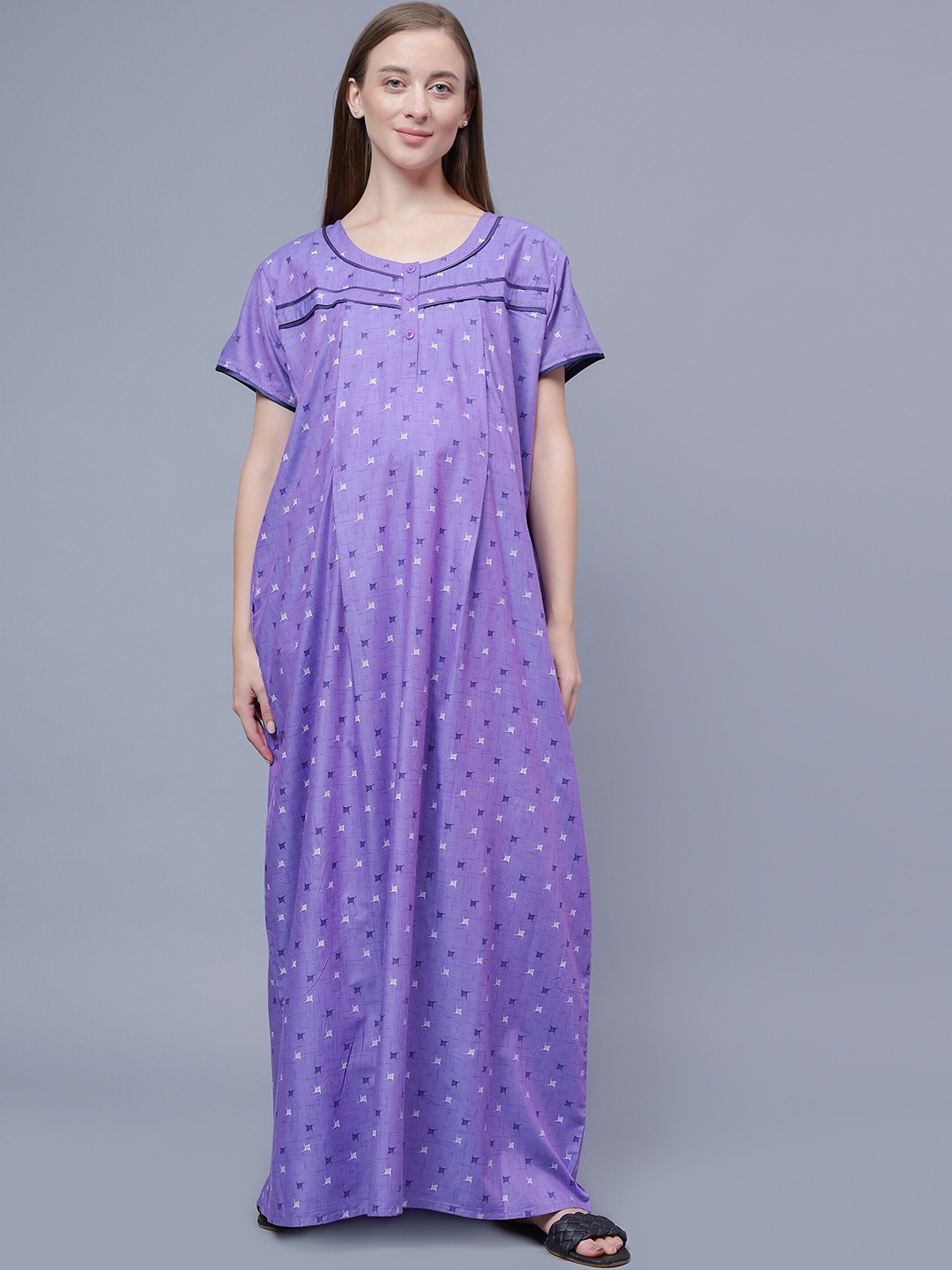 

NIGHTSPREE Floral Printed Maternity Maxi Nightdress, Purple