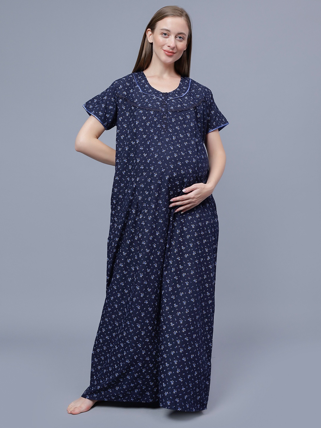 

NIGHTSPREE Floral Printed Maternity Maxi Nightdress, Navy blue
