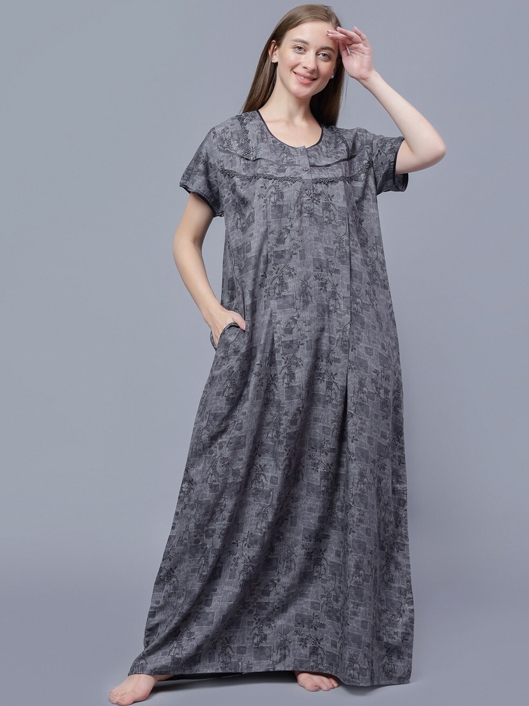 

NIGHTSPREE Floral Printed Maternity Maxi Nightdress, Grey