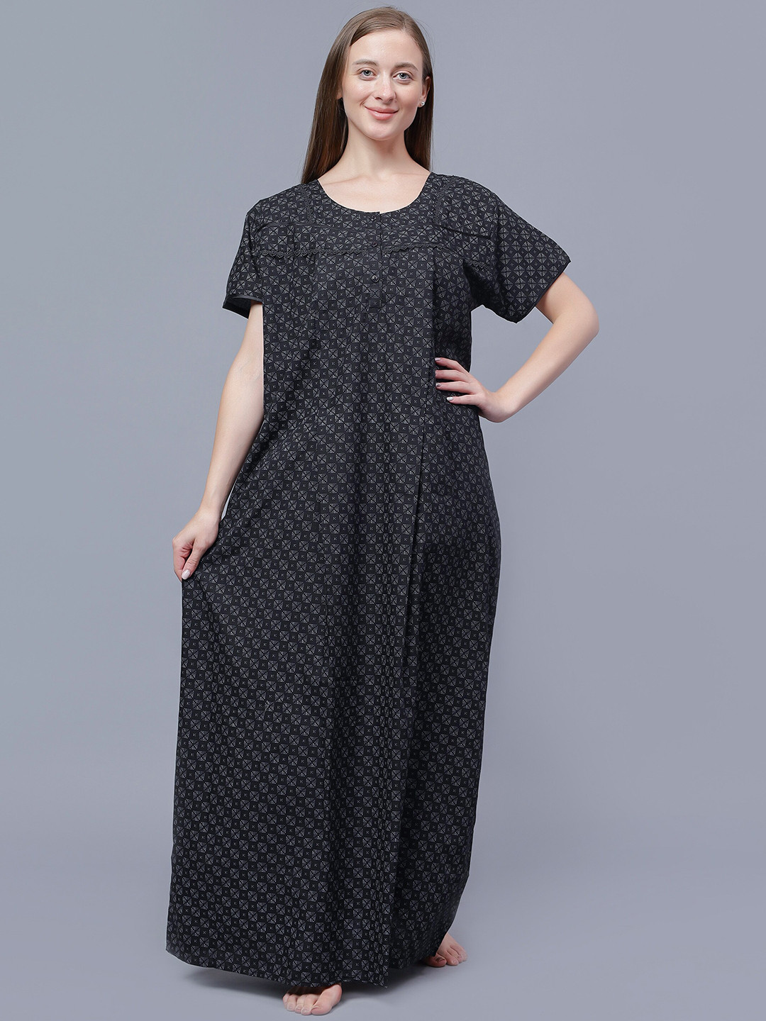 

NIGHTSPREE Geometric Printed Maternity Maxi Nightdress, Black