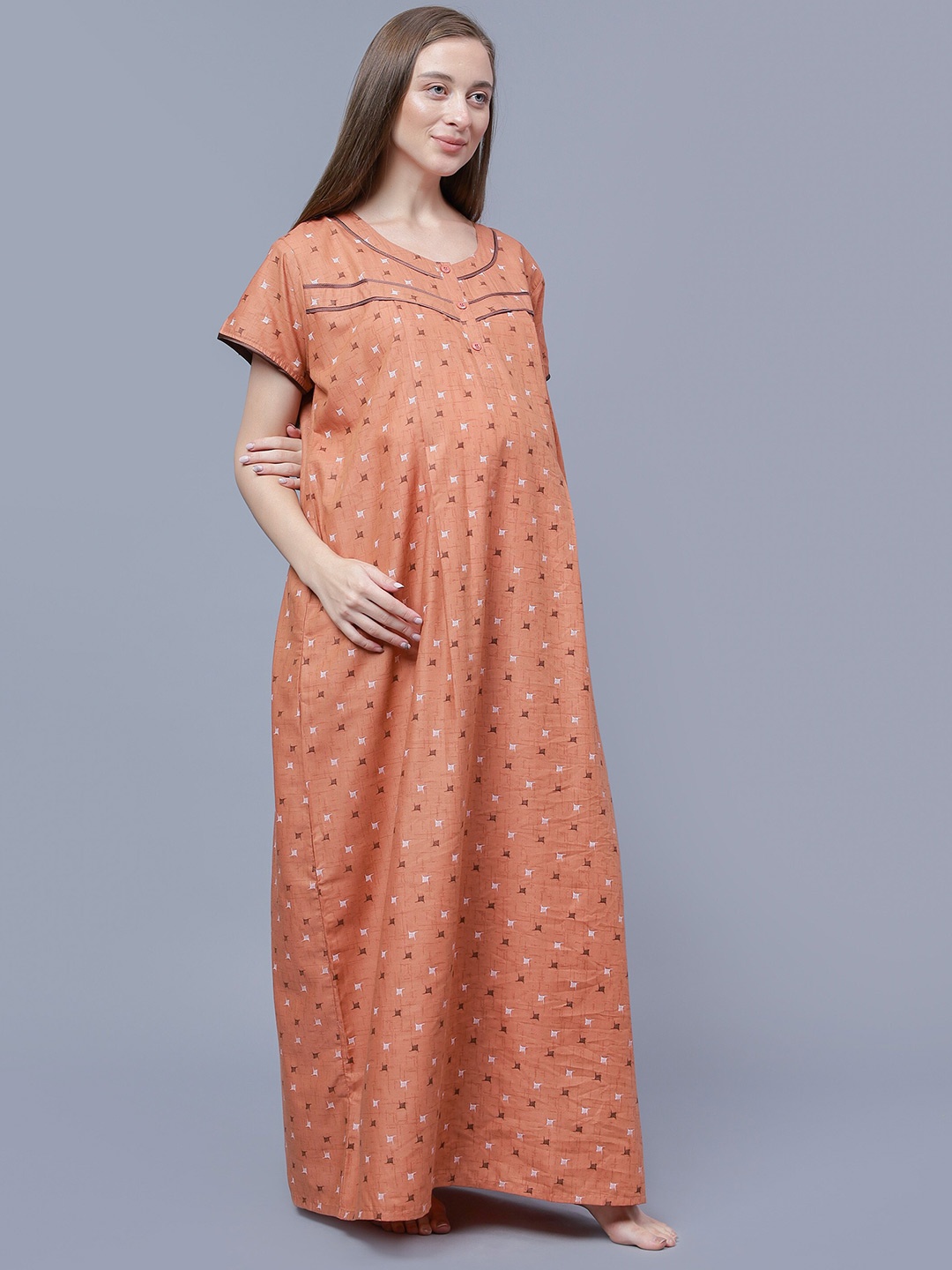 

NIGHTSPREE Conversational Printed Maternity Maxi Nightdress, Orange