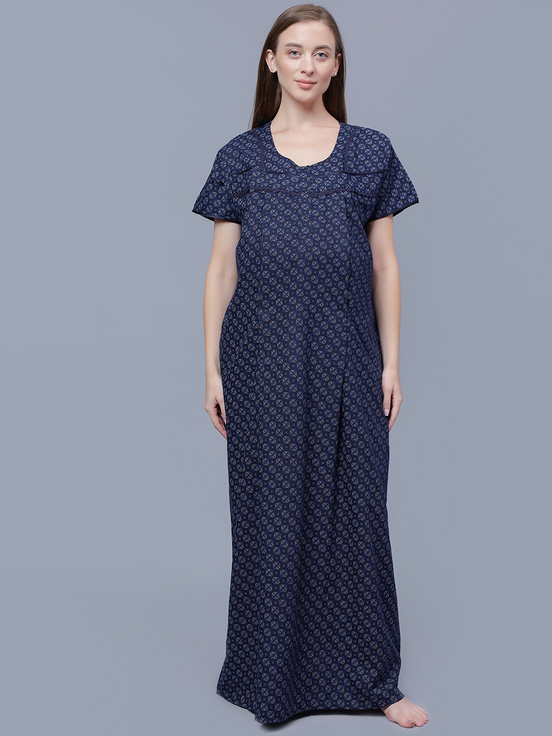 

NIGHTSPREE Geometric Printed Maternity Maxi Nightdress, Navy blue