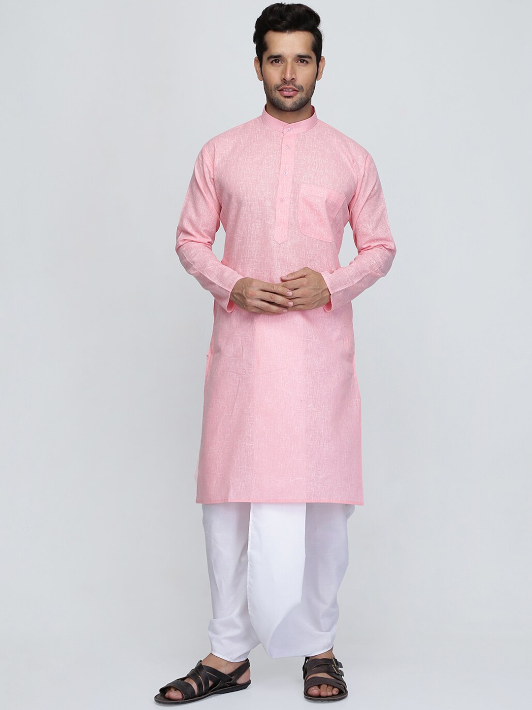 

ROYAL KURTA Mandarin Collar Cotton Kurta, Pink