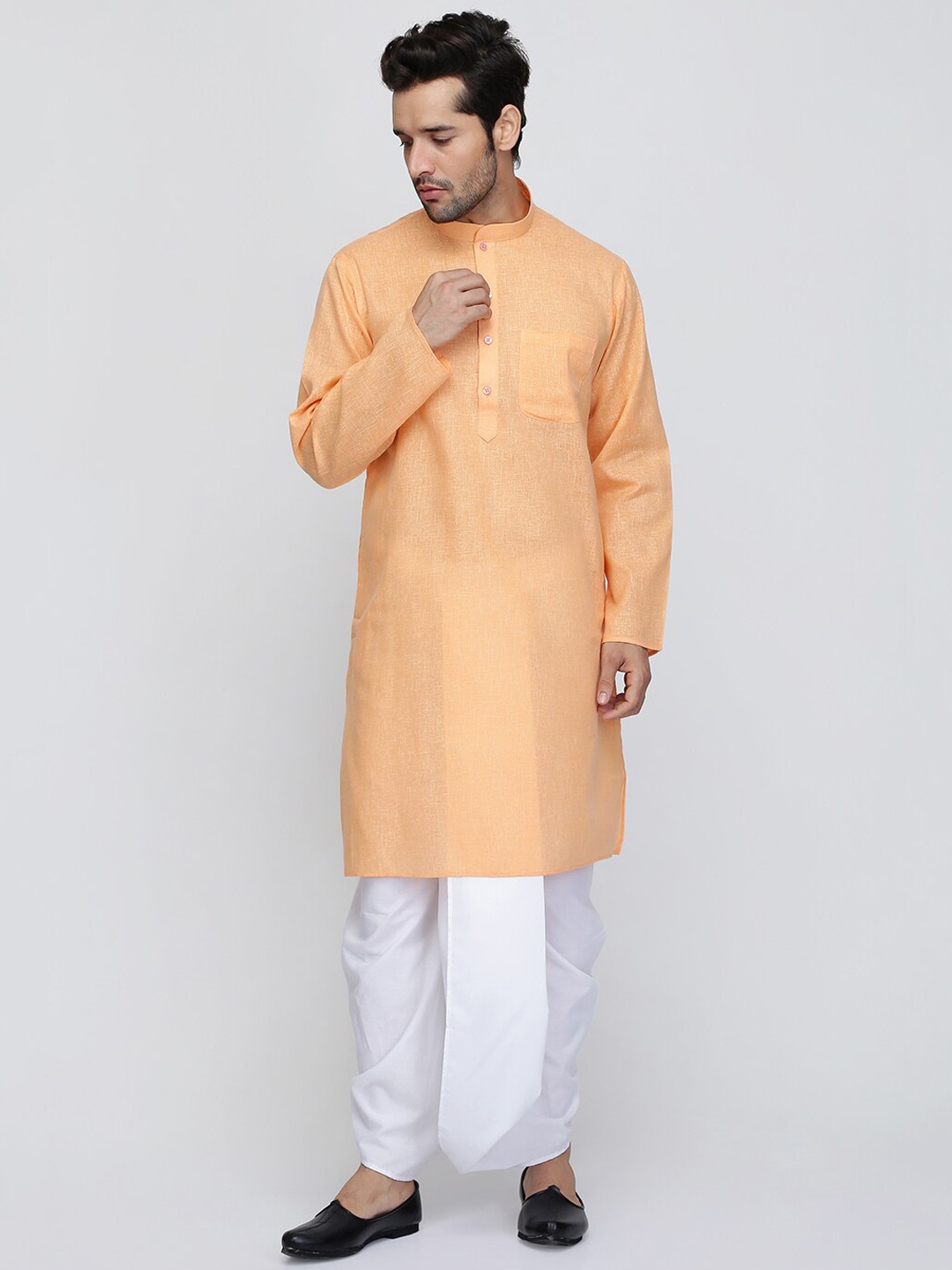 

ROYAL KURTA Mandarin Collar Cotton Kurta, Orange