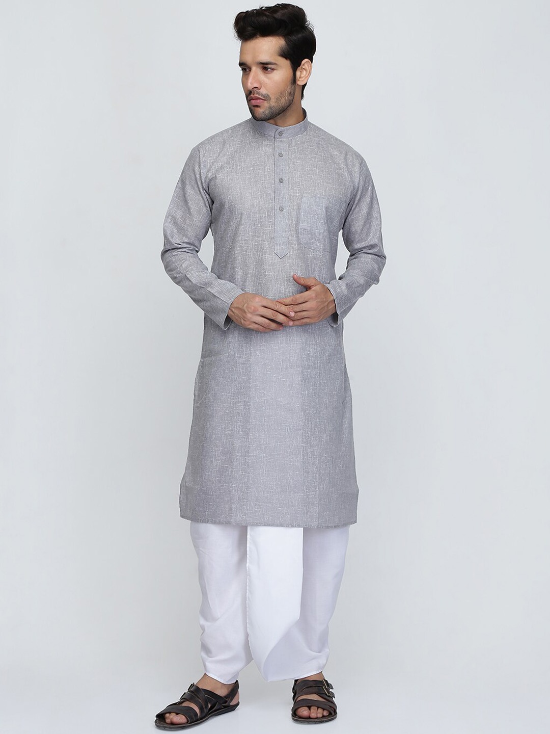 

ROYAL KURTA Mandarin Collar Cotton Kurta, Grey