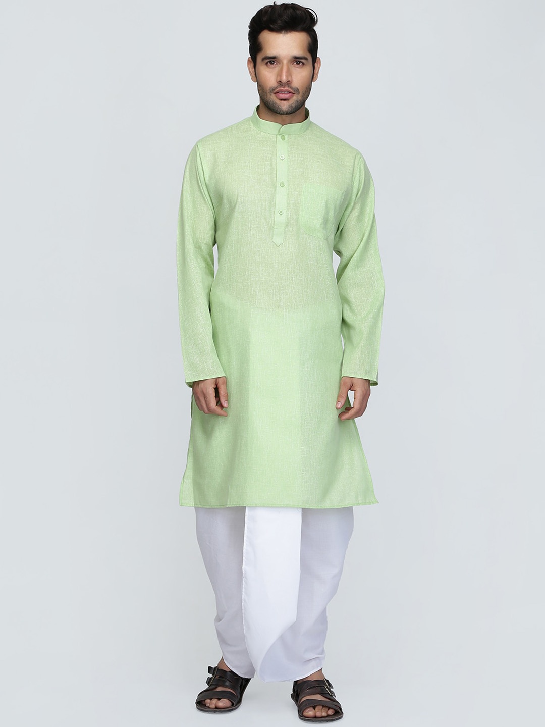 

ROYAL KURTA Mandarin Collar Cotton Kurta, Green