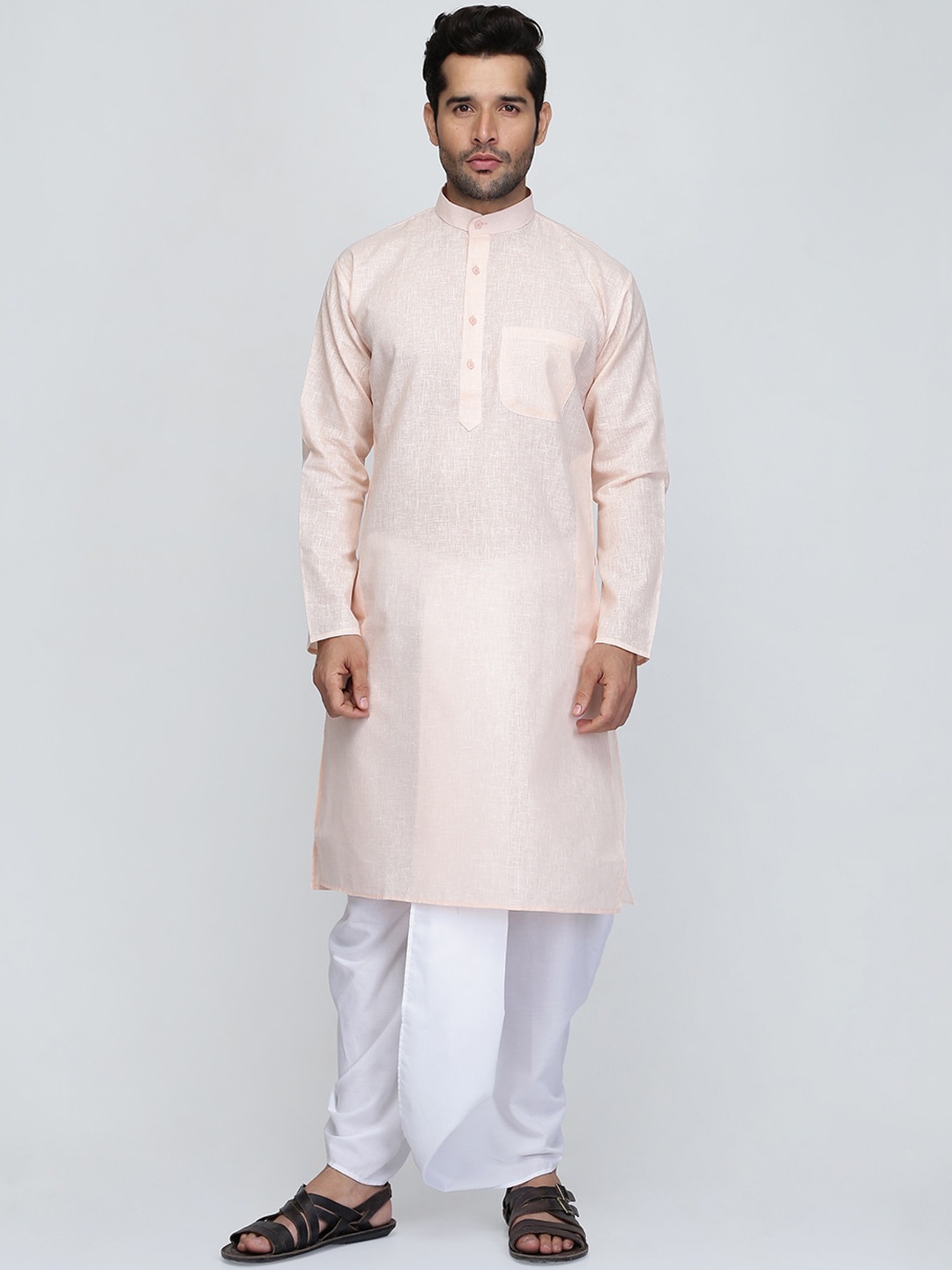 

ROYAL KURTA Mandarin Collar Summer Sheers Kurta, Peach