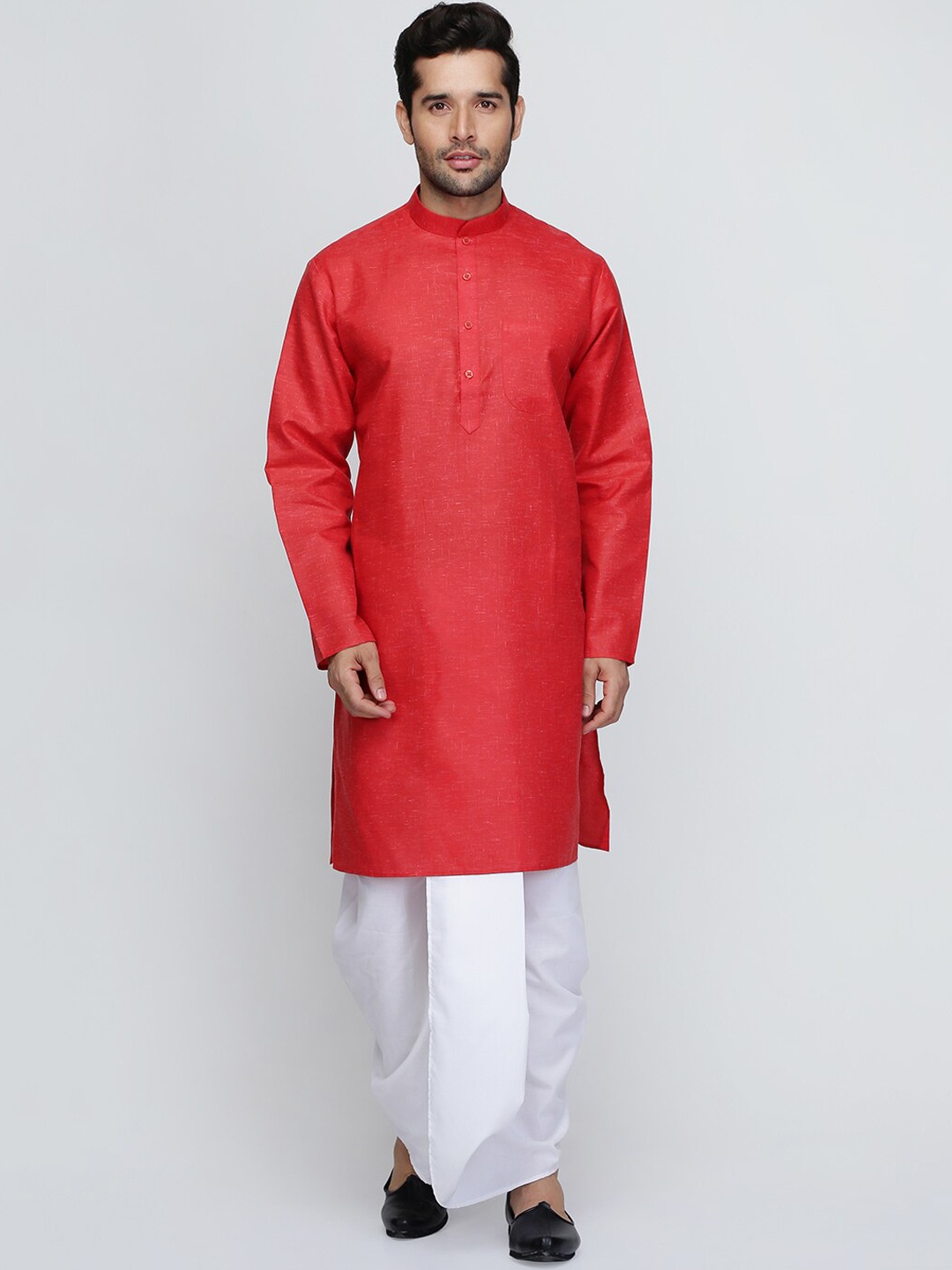 

ROYAL KURTA Mandarin Collar Pure Cotton Kurta with Dhoti Pants, Red