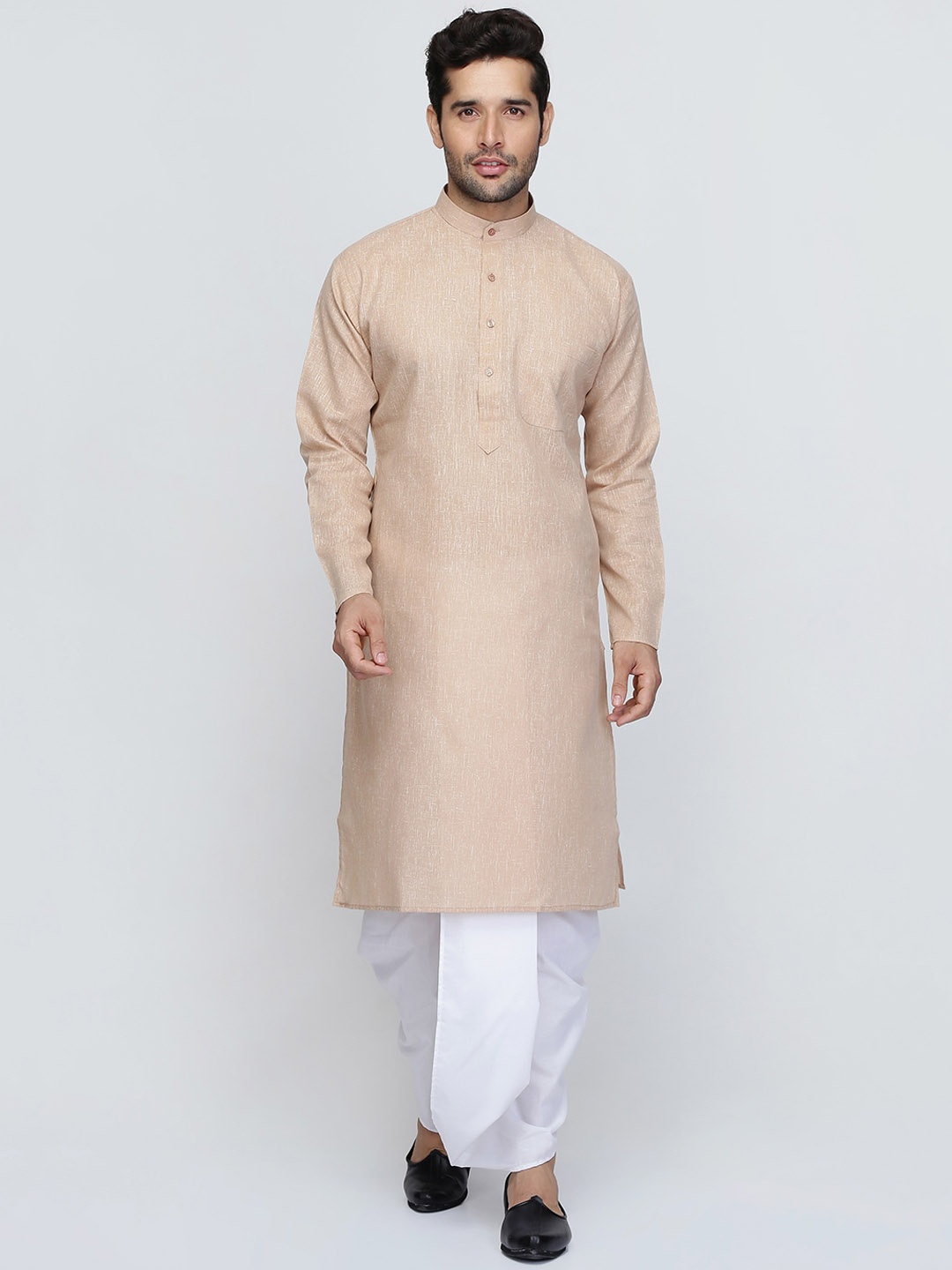 

ROYAL KURTA Mandarin Collar Cotton Kurta, Beige