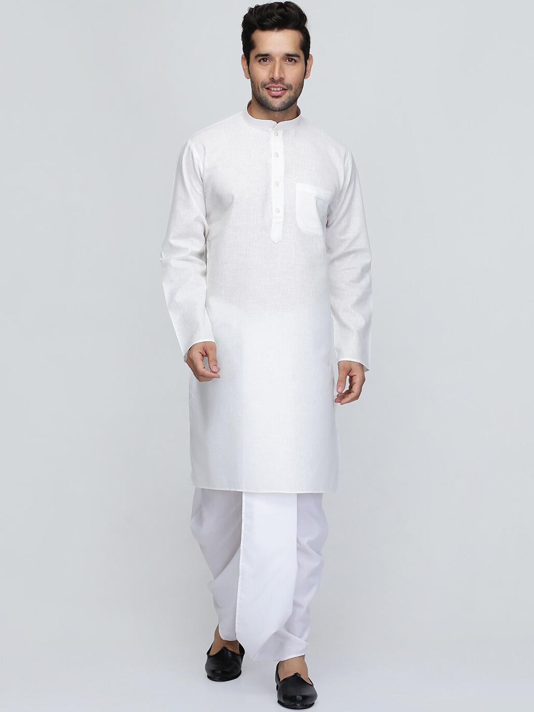 

ROYAL KURTA Mandarin Collar Summer Sheers Kurta, Cream