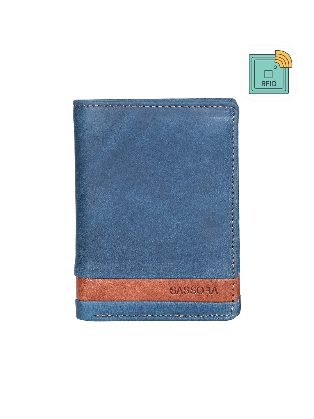 

Sassora Unisex Leather Two Fold Wallet, Blue