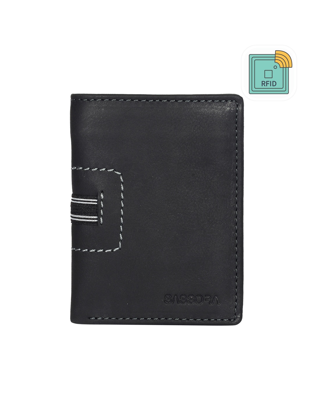 

Sassora Unisex Leather Two Fold Wallet, Black