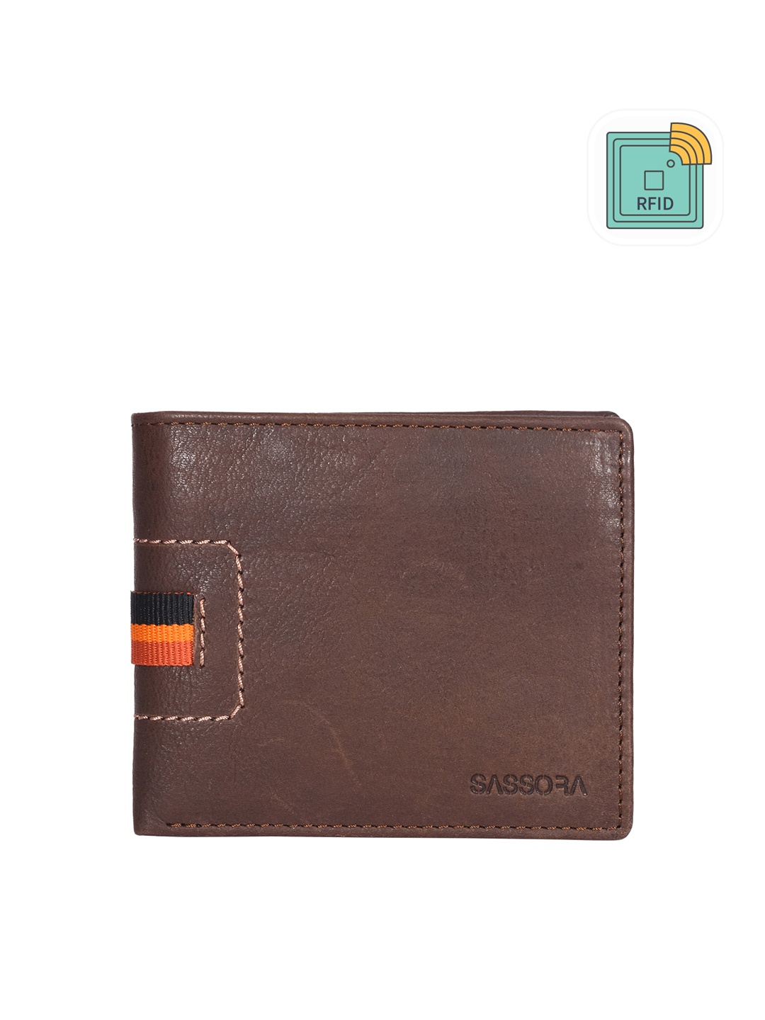 

Sassora Unisex Textured Leather Two Fold Bi Fold RFID Wallet, Brown