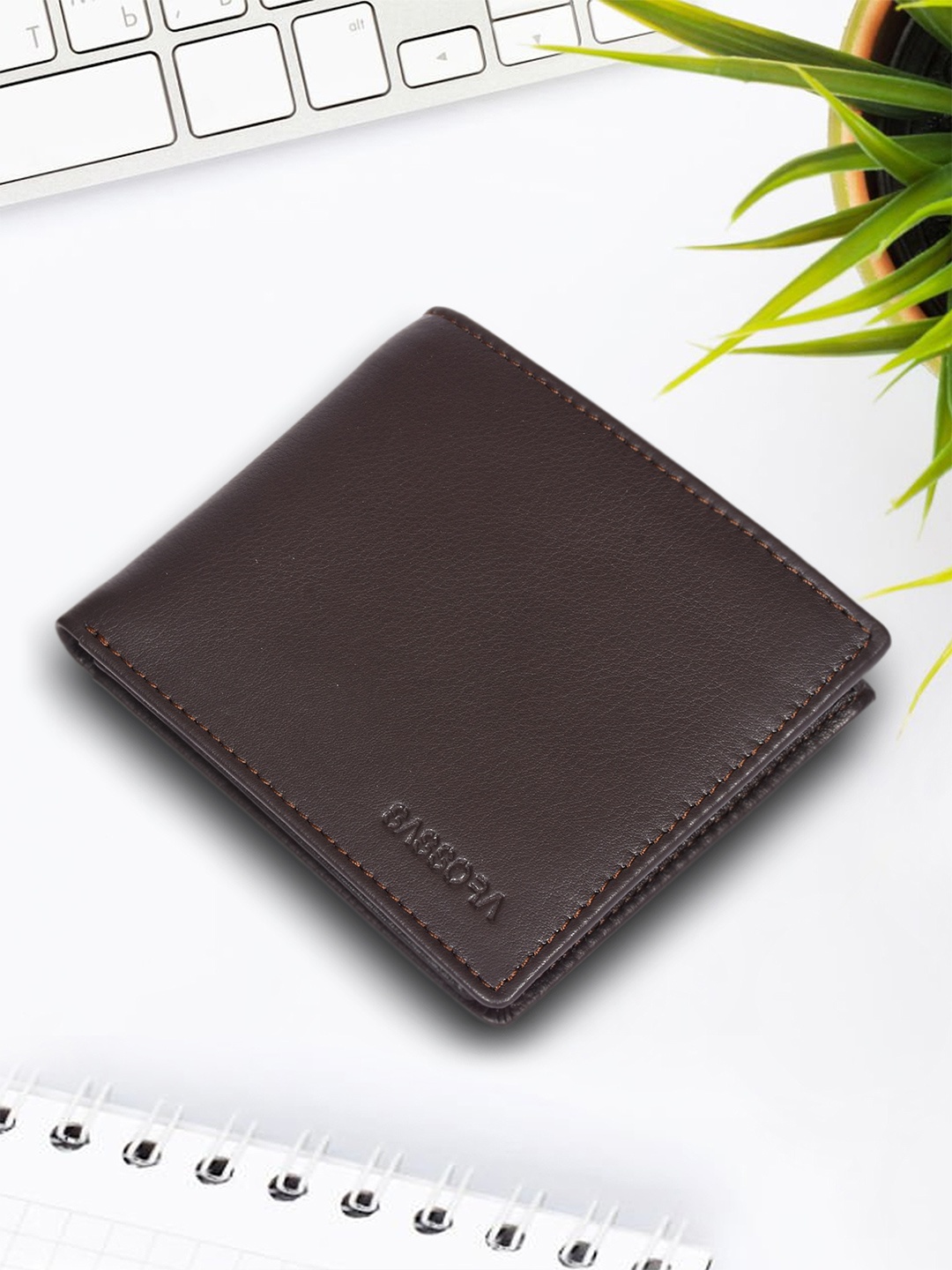 

Sassora Unisex Textured Leather Two Fold Wallet, Brown