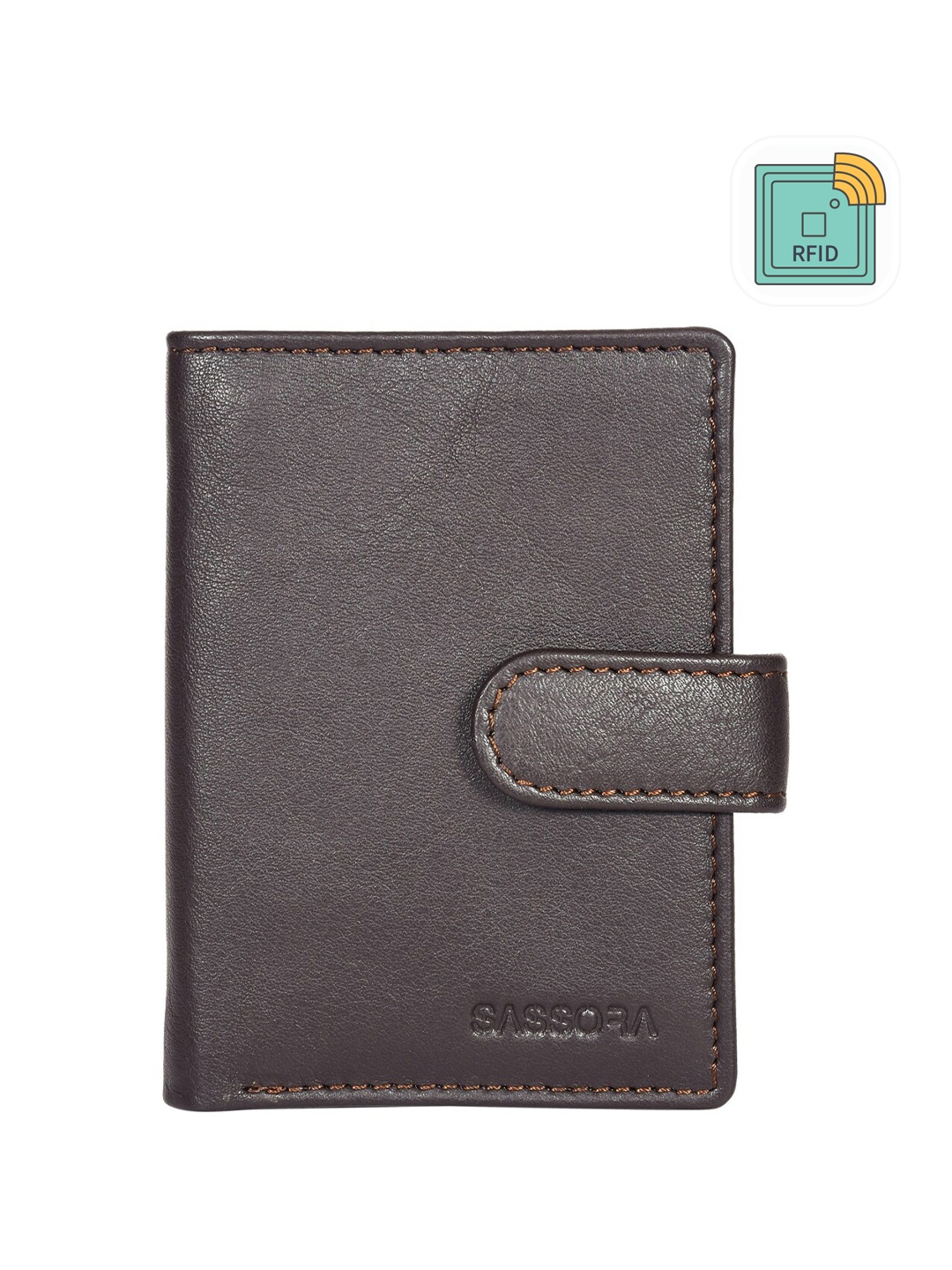 

Sassora Unisex Textured Leather RFID Protected Card Holder, Brown