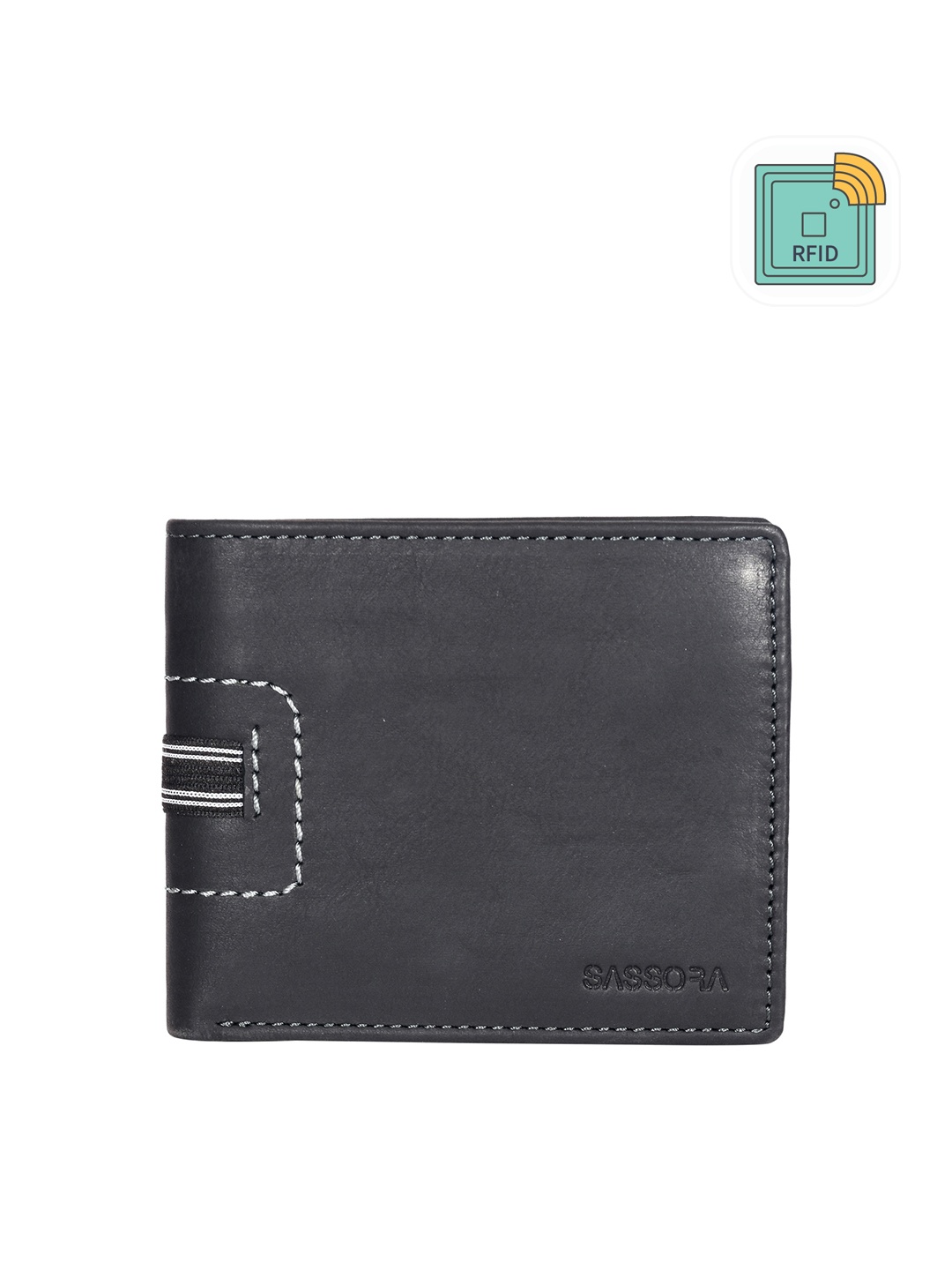 

Sassora Unisex Leather Two Fold Wallet, Black