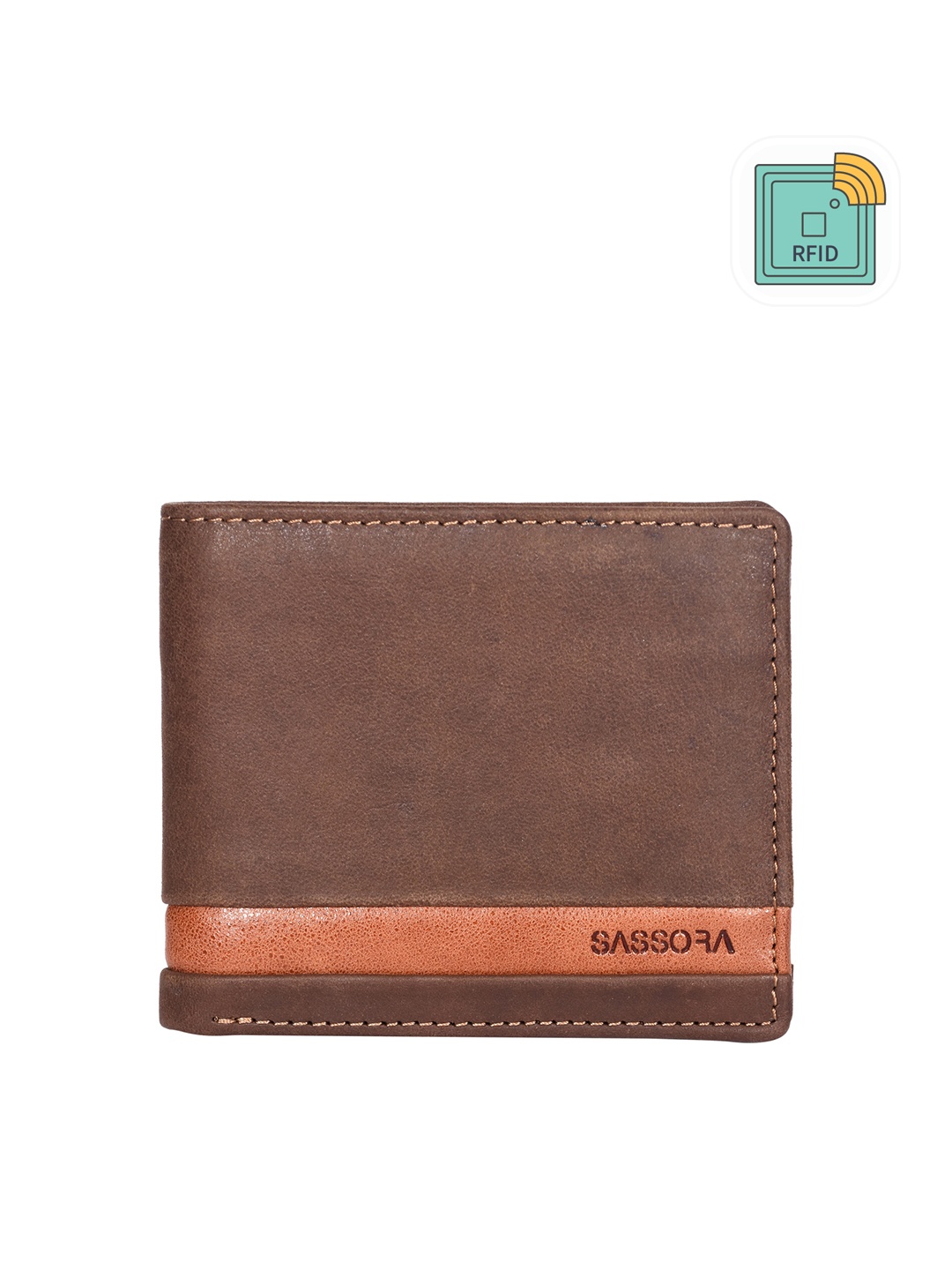 

Sassora Unisex Textured Leather Two Fold Bi Fold RFID Wallet, Brown