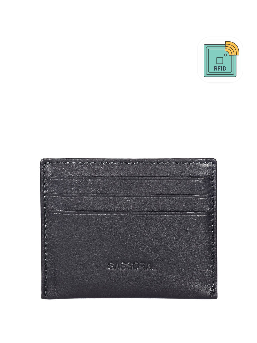 

Sassora Unisex Textured Leather RFID Protected Card Holder, Black