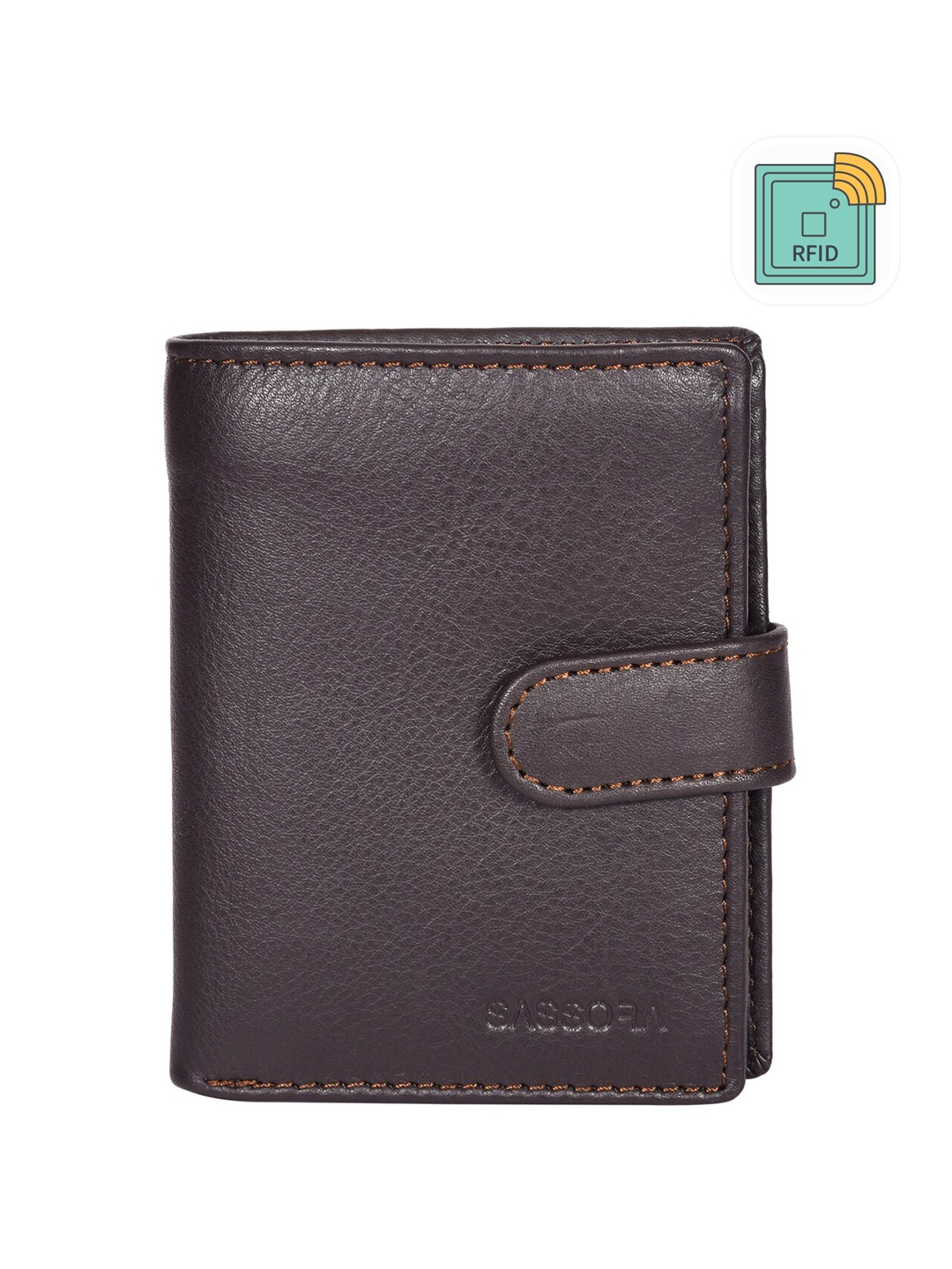 

Sassora Unisex Textured Leather RFID Two Fold Wallet, Brown