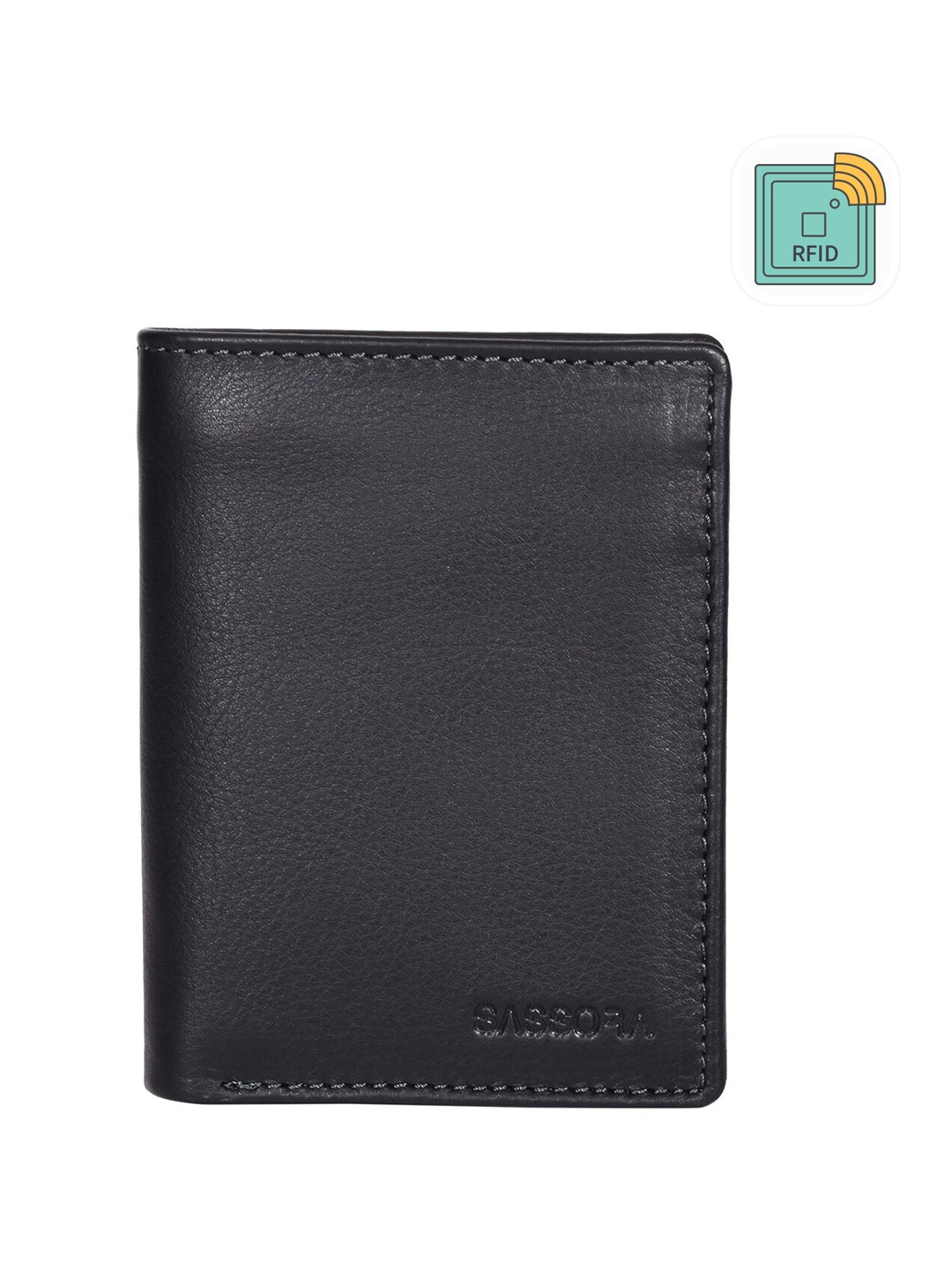

Sassora Unisex Leather RFID Two Fold Wallet, Black