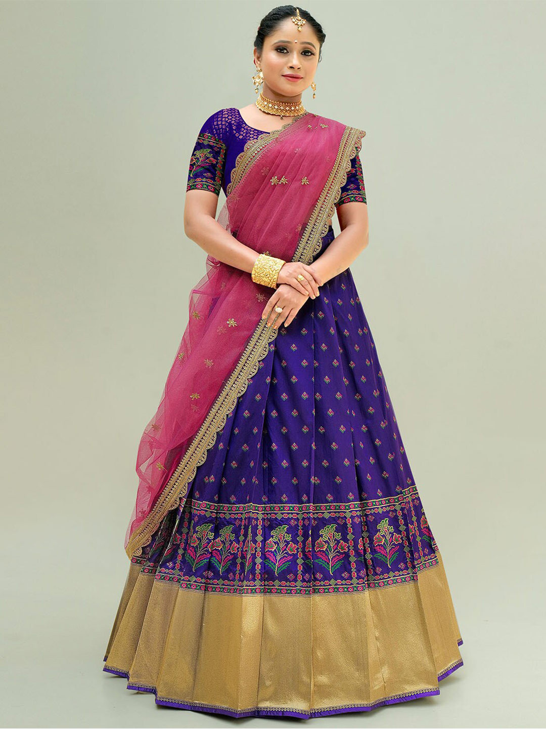 

HALFSAREE STUDIO Ethnic Motifs Woven Design Semi-Stitched Lehenga & Blouse With Dupatta, Blue