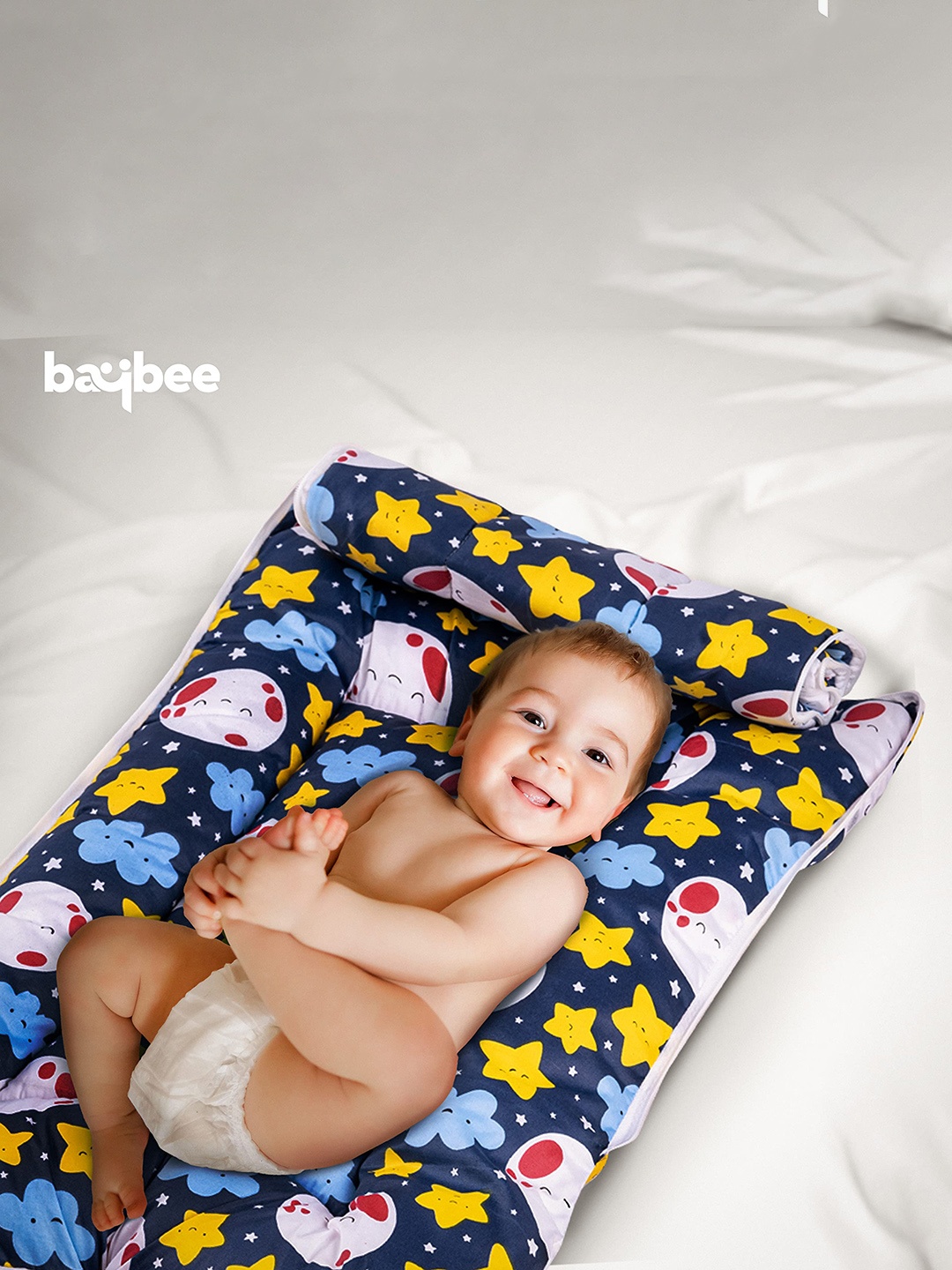 

BAYBEE Infants Printed Pure Cotton 3 In 1 Baby Sleeping Carry Bed, Navy blue