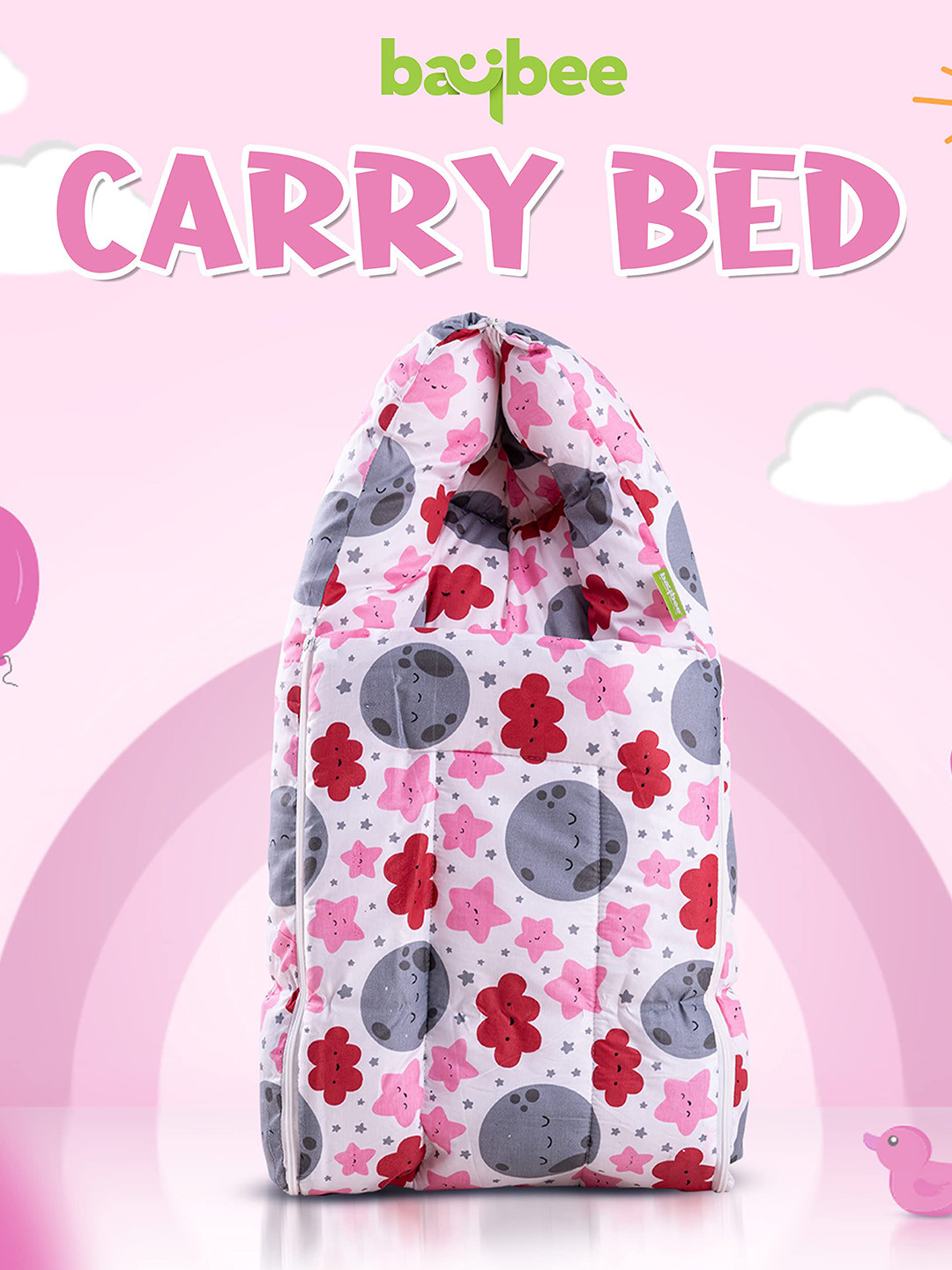 

BAYBEE Infants Printed Pure Cotton 3 In 1 Baby Sleeping Carry Bed, Pink