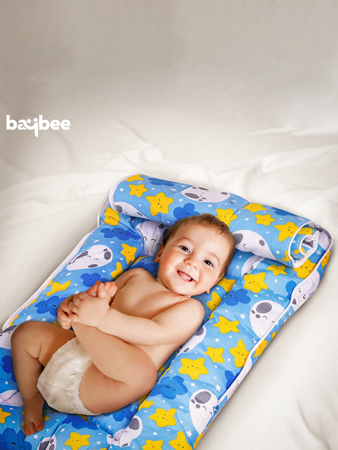 

BAYBEE Infants Printed Pure Cotton 3 In 1 Baby Sleeping Carry Bed, Blue
