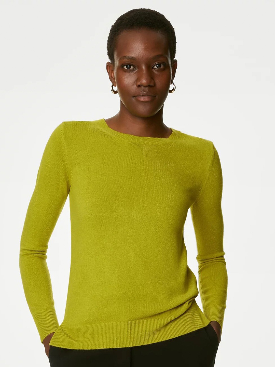 

Marks & Spencer Round Neck Ribbed Pullover Sweaters, Lime green