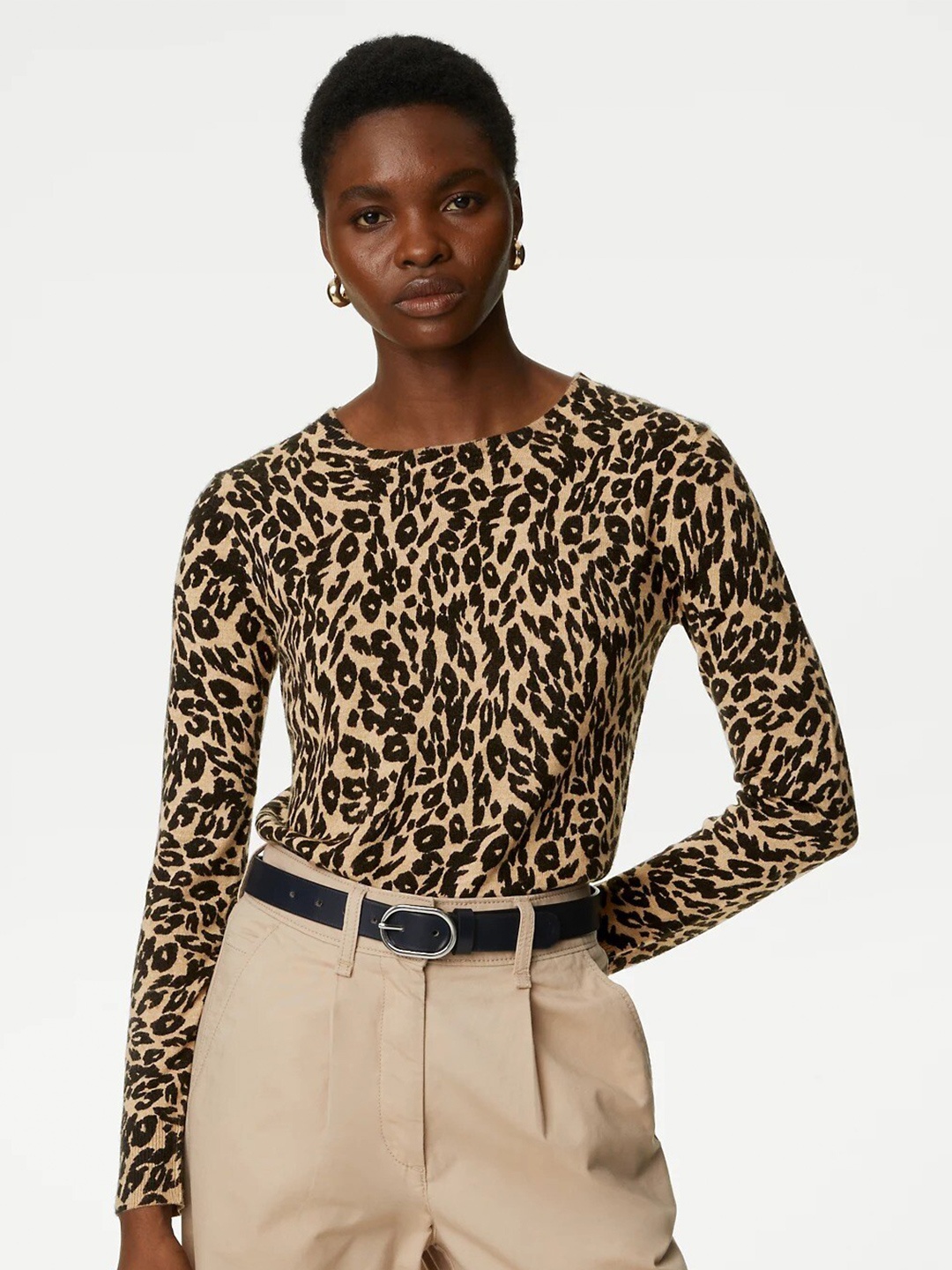 

Marks & Spencer Animal Printed Long Sleeves Pullover Sweaters, Beige