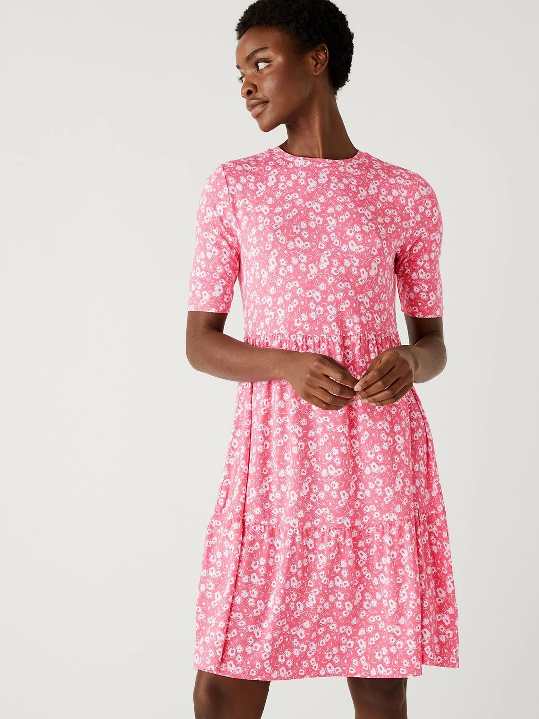 

Marks & Spencer Floral Printed A-Line Dress, Pink