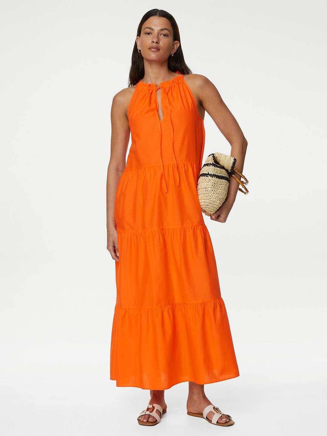 

Marks & Spencer Tie-Up Neck Pure Cotton Maxi Dress, Orange