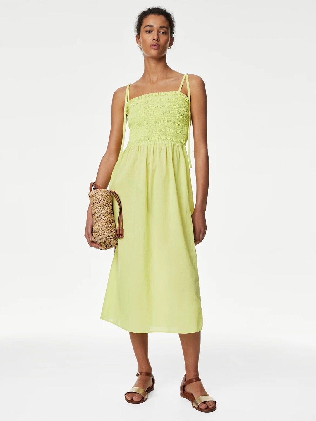 

Marks & Spencer Shoulder Straps Pure Cotton Fit & Flare Dress, Lime green