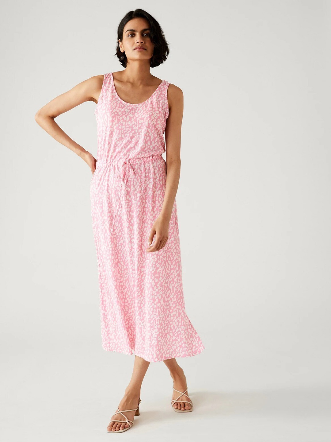 

Marks & Spencer Abstrict Printed A-Line Midi Dress, Pink