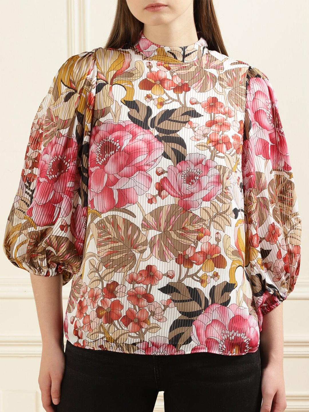

Ted Baker Floral Printed High Neck Bishop Sleeves Top, Red