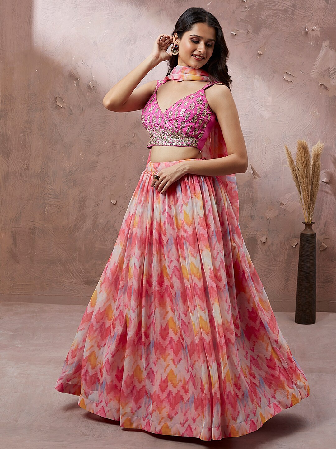 

panchhi Embroidered Semi-Stitched Lehenga & Unstitched Blouse With Dupatta, Pink