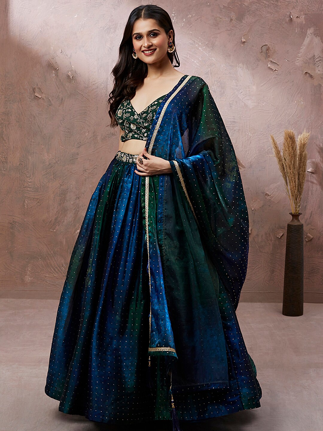 

panchhi Embroidered Semi-Stitched Lehenga & Unstitched Blouse With Dupatta, Teal