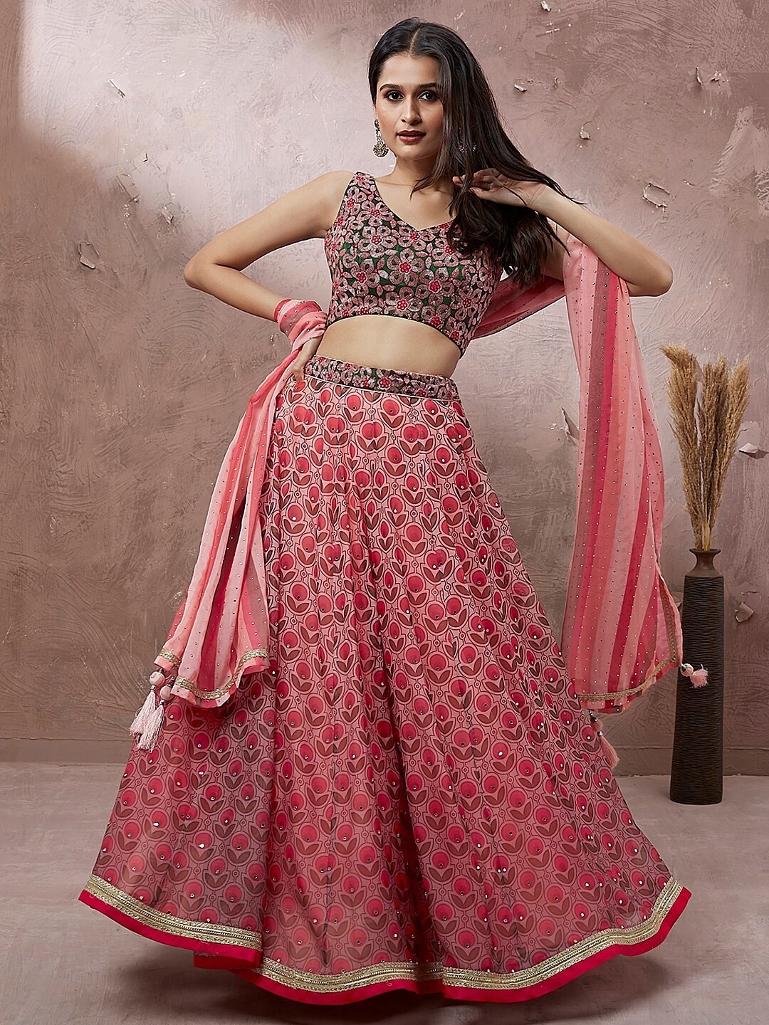 

panchhi Embellished Semi-Stitched Lehenga & Unstitched Blouse With Dupatta, Red