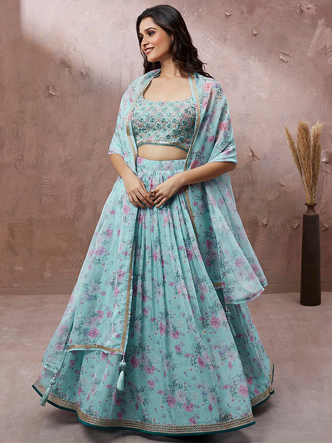 

panchhi Embroidered Semi-Stitched Lehenga & Unstitched Blouse With Dupatta, Blue