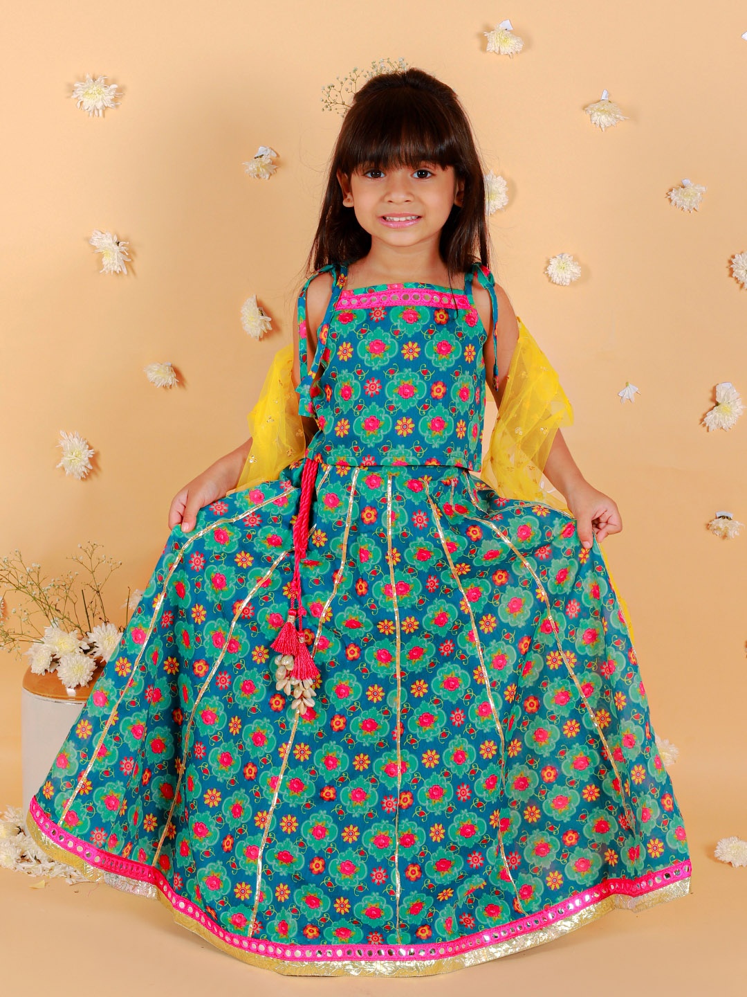 

Lil Peacock Girls Printed Ready to Wear Lehenga Choli With Dupatta, Blue