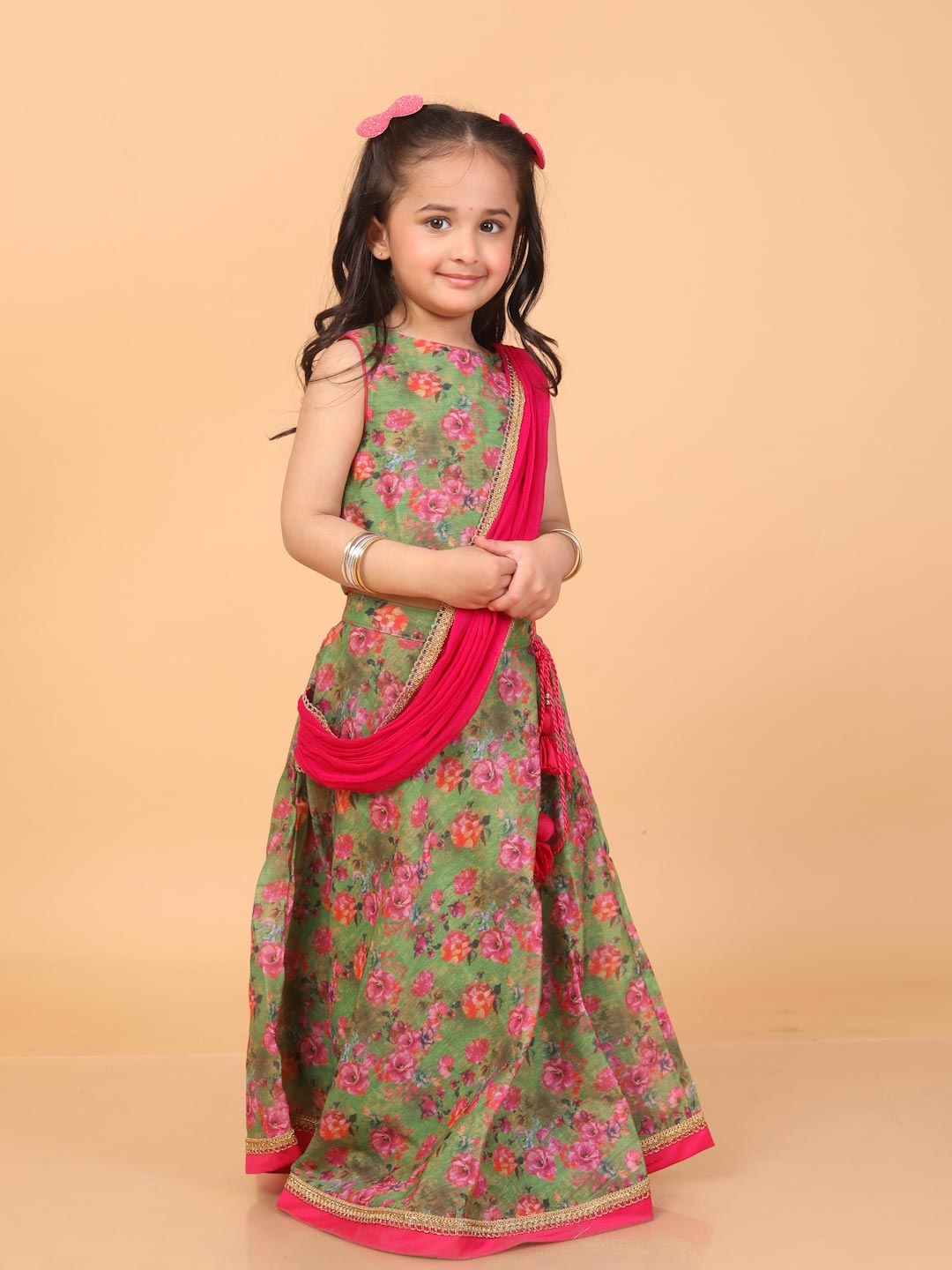 

Lil Peacock Floral Printed Ready to Wear Lehenga Choli With Dupatta, Green