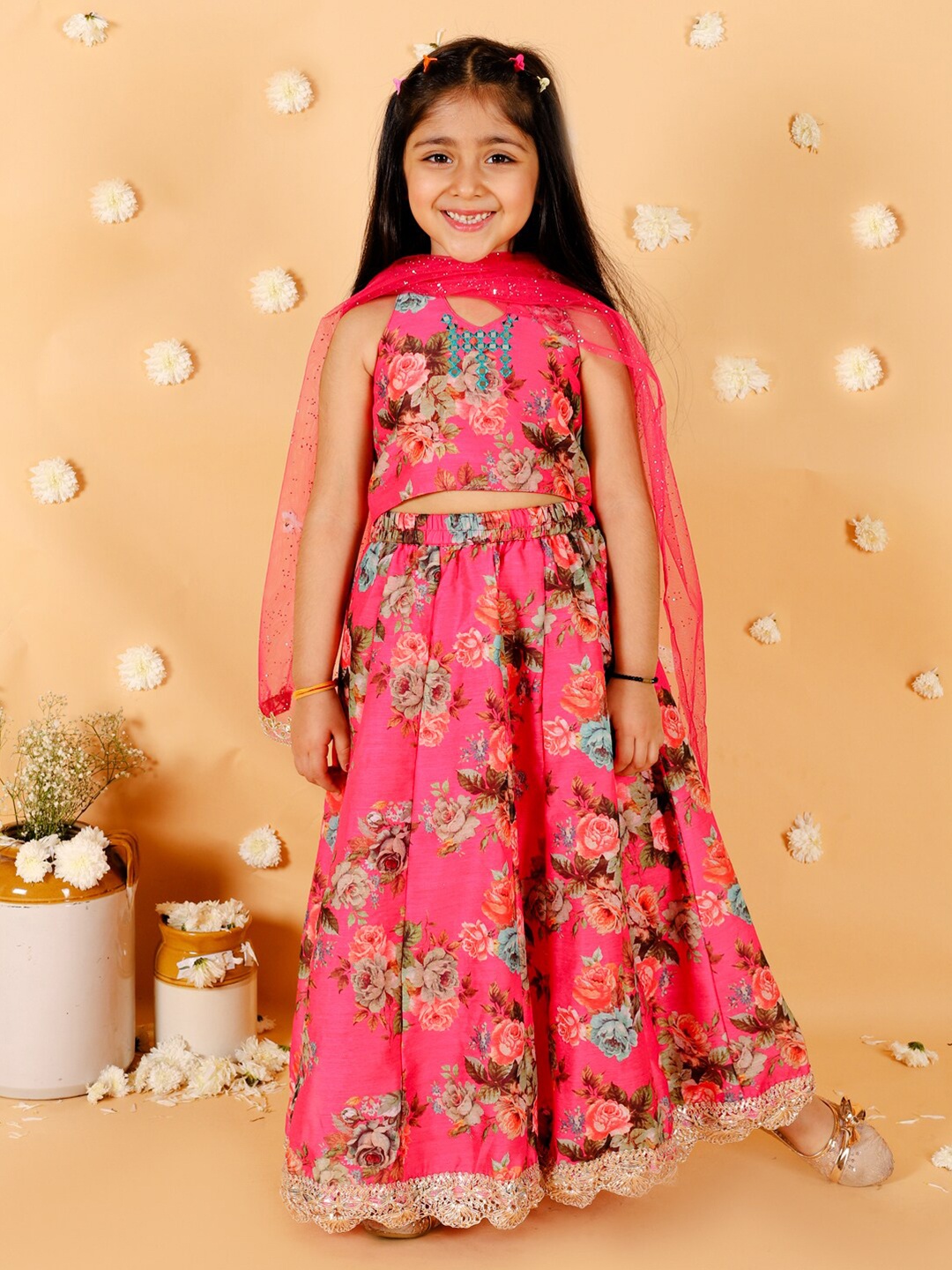 

Lil Peacock Floral Printed Ready to Wear Lehenga Choli With Dupatta, Fuchsia