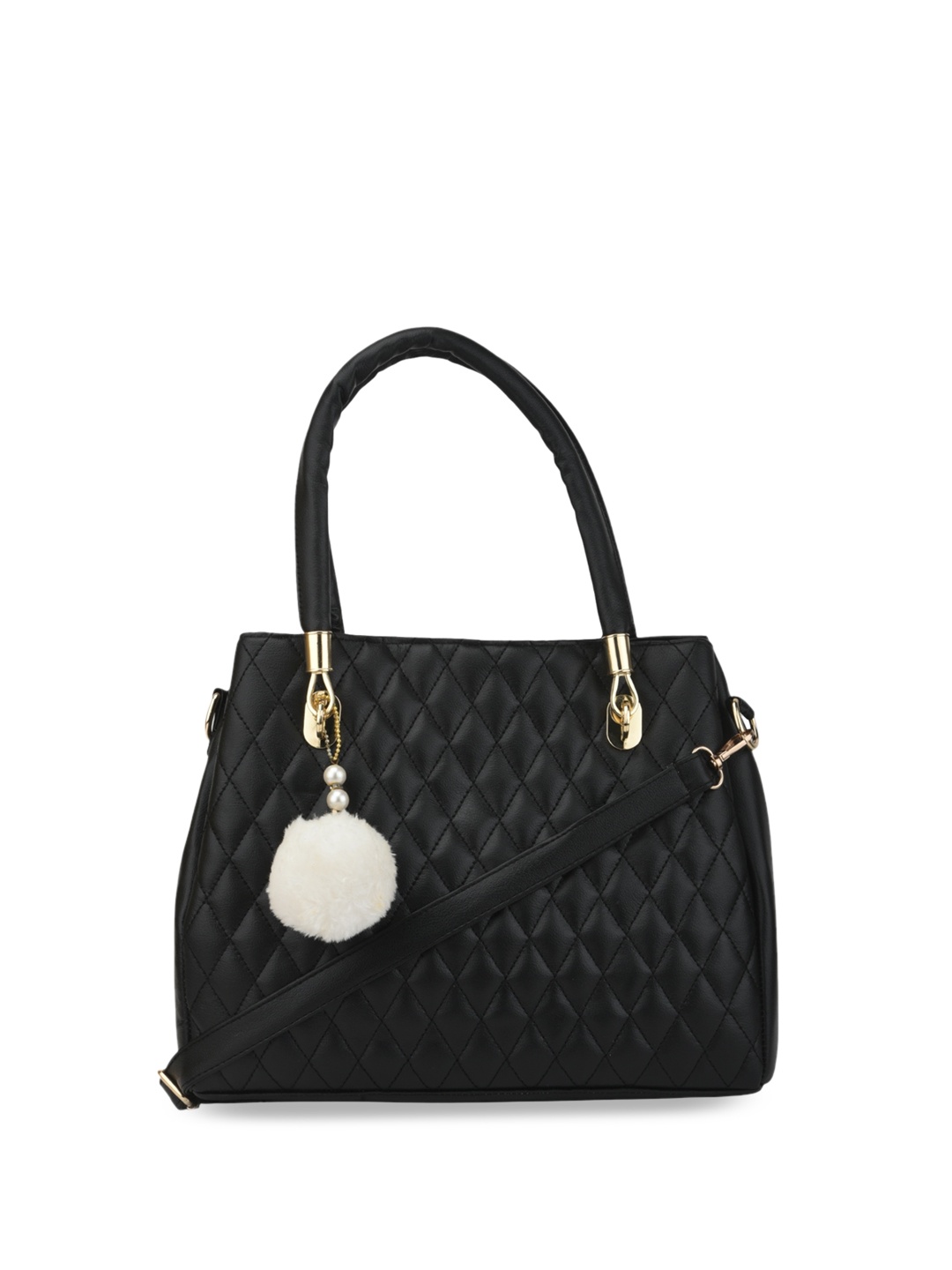 

MEHNAM Structured Leather Shoulder Bag with Quilted, Black