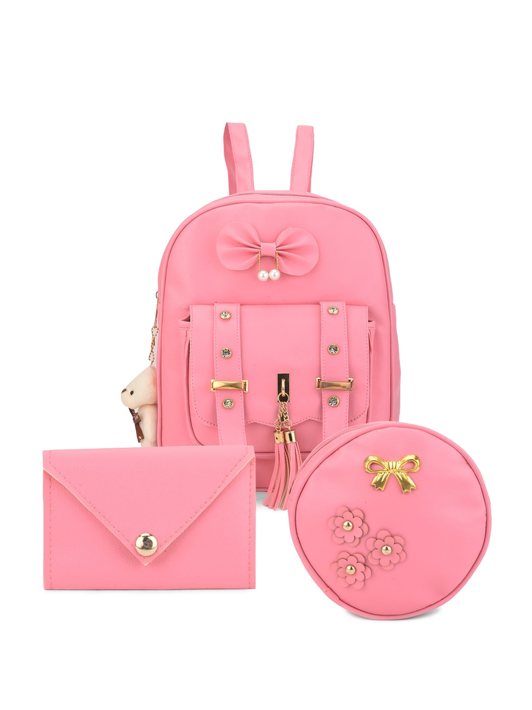 

MEHNAM Leather Shopper Shoulder Bag with Applique Detail, Pink