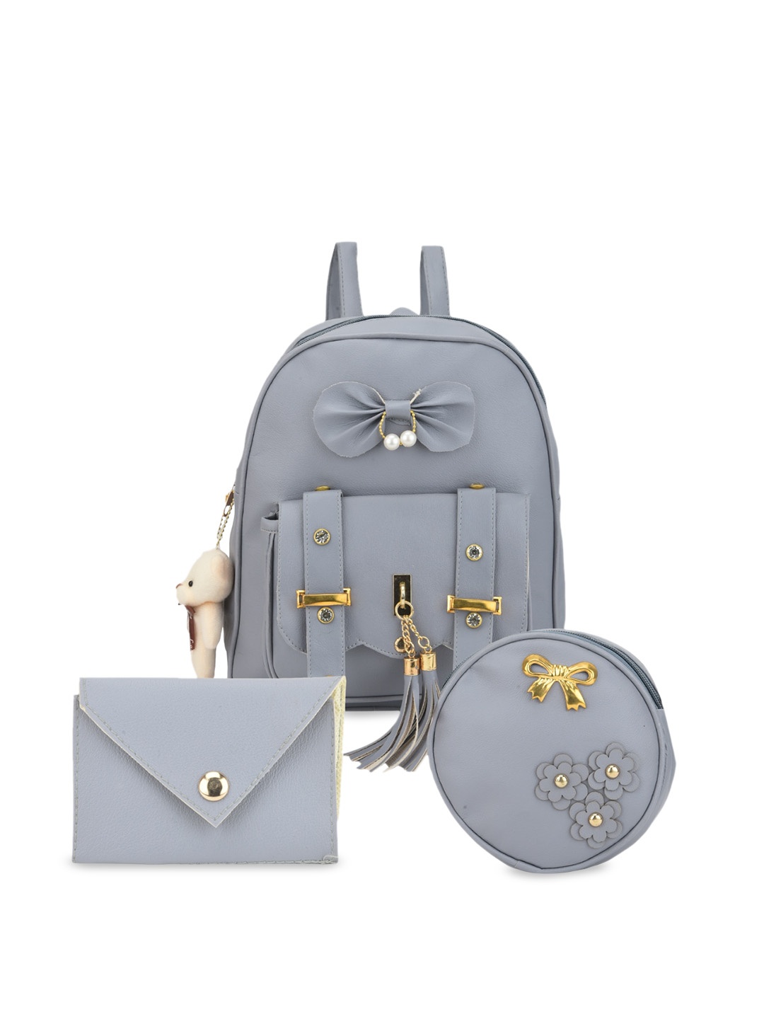 

MEHNAM Leather Shopper Shoulder Bag with Applique Detail, Grey